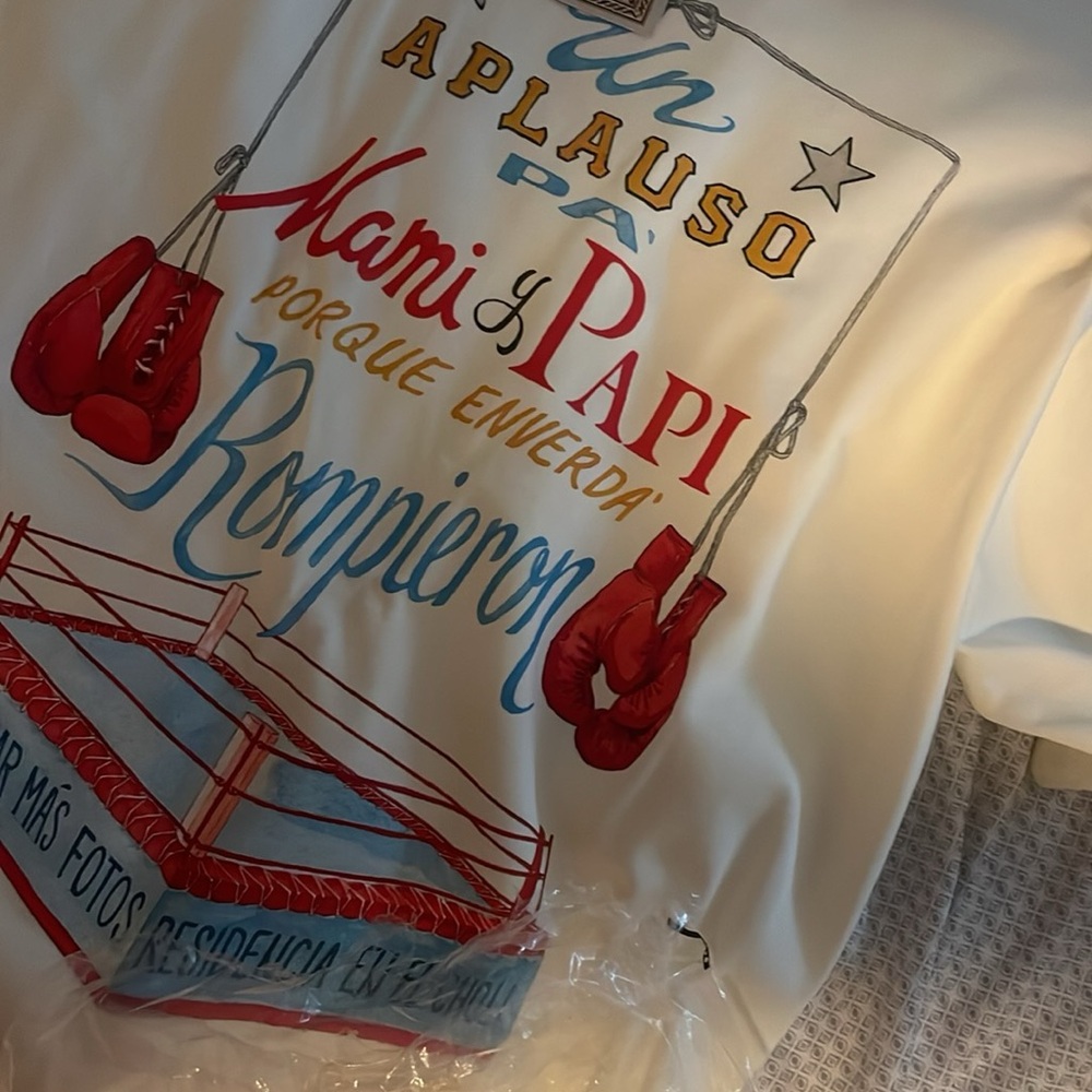 White Graphic Sweatshirt with Boxing Ring Design